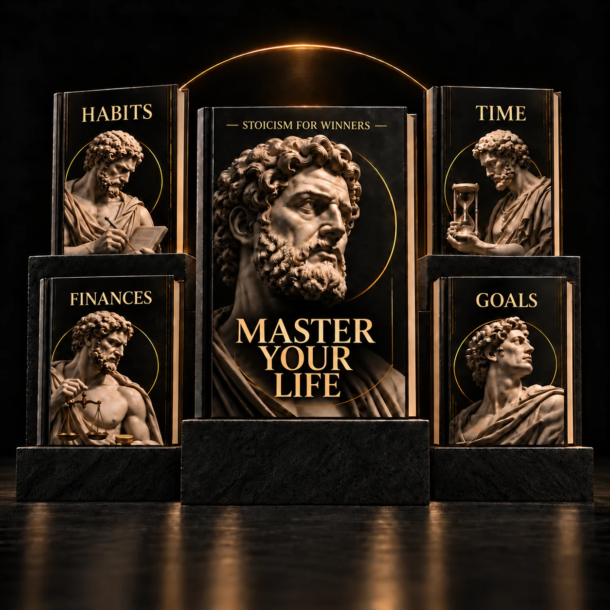 The MASTER collection: MASTER Your Life in the center, Habits and Finances on the left, Time and Goals on the right